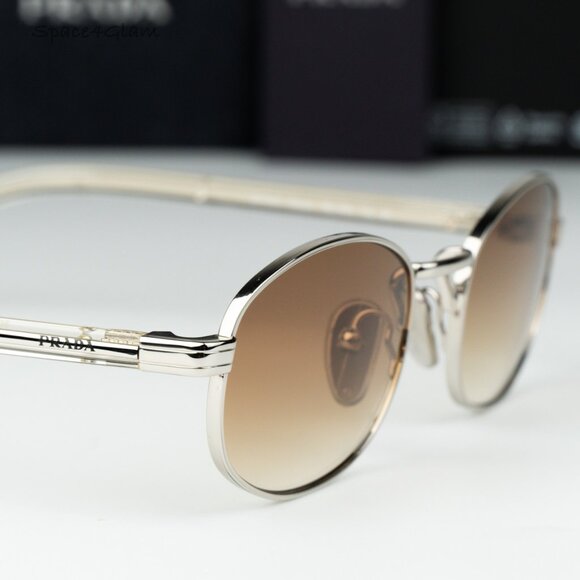 Prada Women Sunglasses Silver Yellow Grad Brown Oval PRB53S 1BC80K NEW AUTHENTIC - Picture 4 of 10